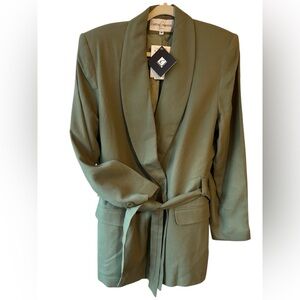 NWT Vintage 90s Casual Corner Belted Blazer Jacket Sage Green Shoulder Pads  14
